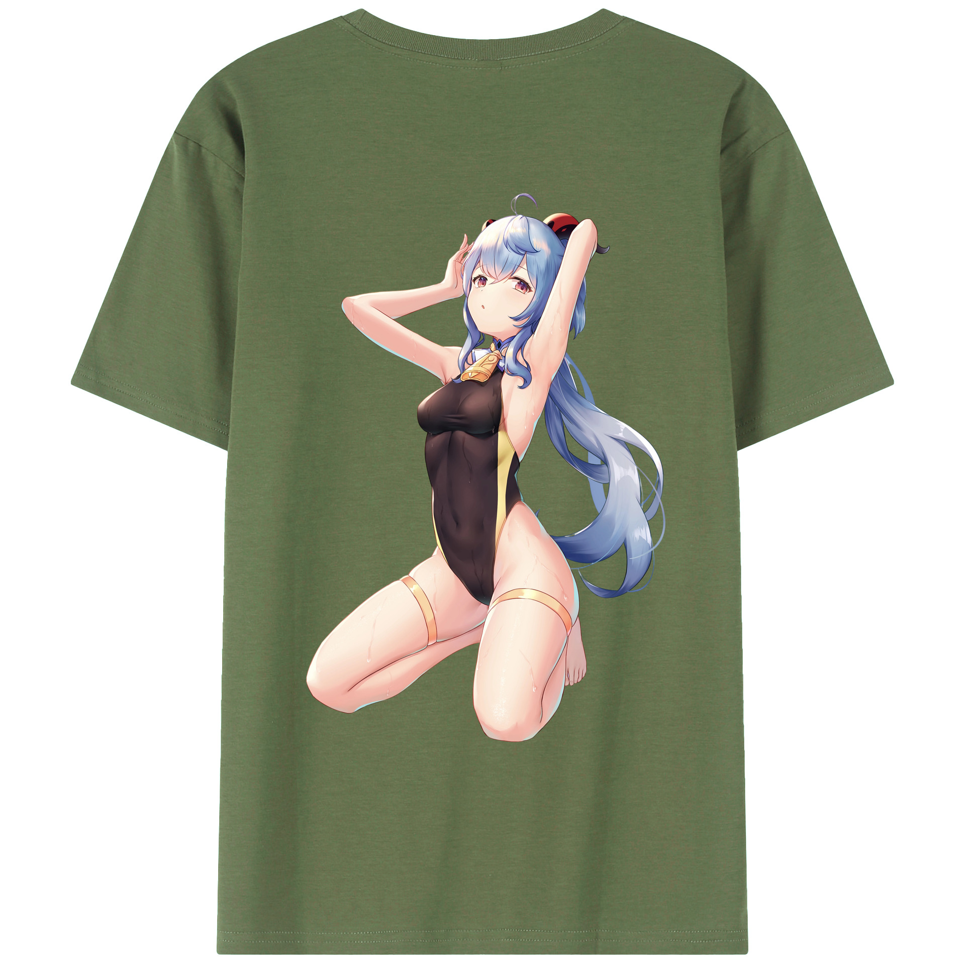 げんし神 甘雨 かんう genshin Ganyu 綿100％ メンズ半袖Tシャツ（バックプリント） 通気性